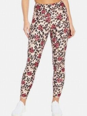 Wildfox Sweat Coral Leopard Print Floral High Waisted Leggings Womens Medium New
